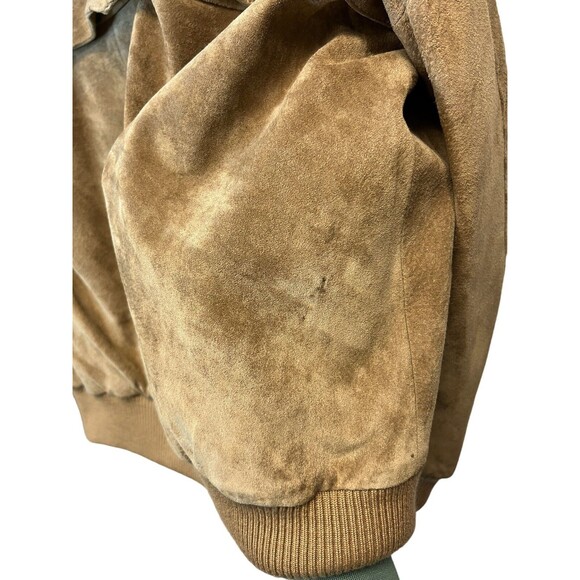 Men's Vintage Crew Tan Pig Suede Leather Plaid Lined Bomber Jacket Size 46 - Picture 9 of 16